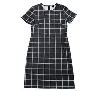 Ann Taylor Shift Dress Knee Length Short Sleeve Dark Gray Check Plaid Size 2